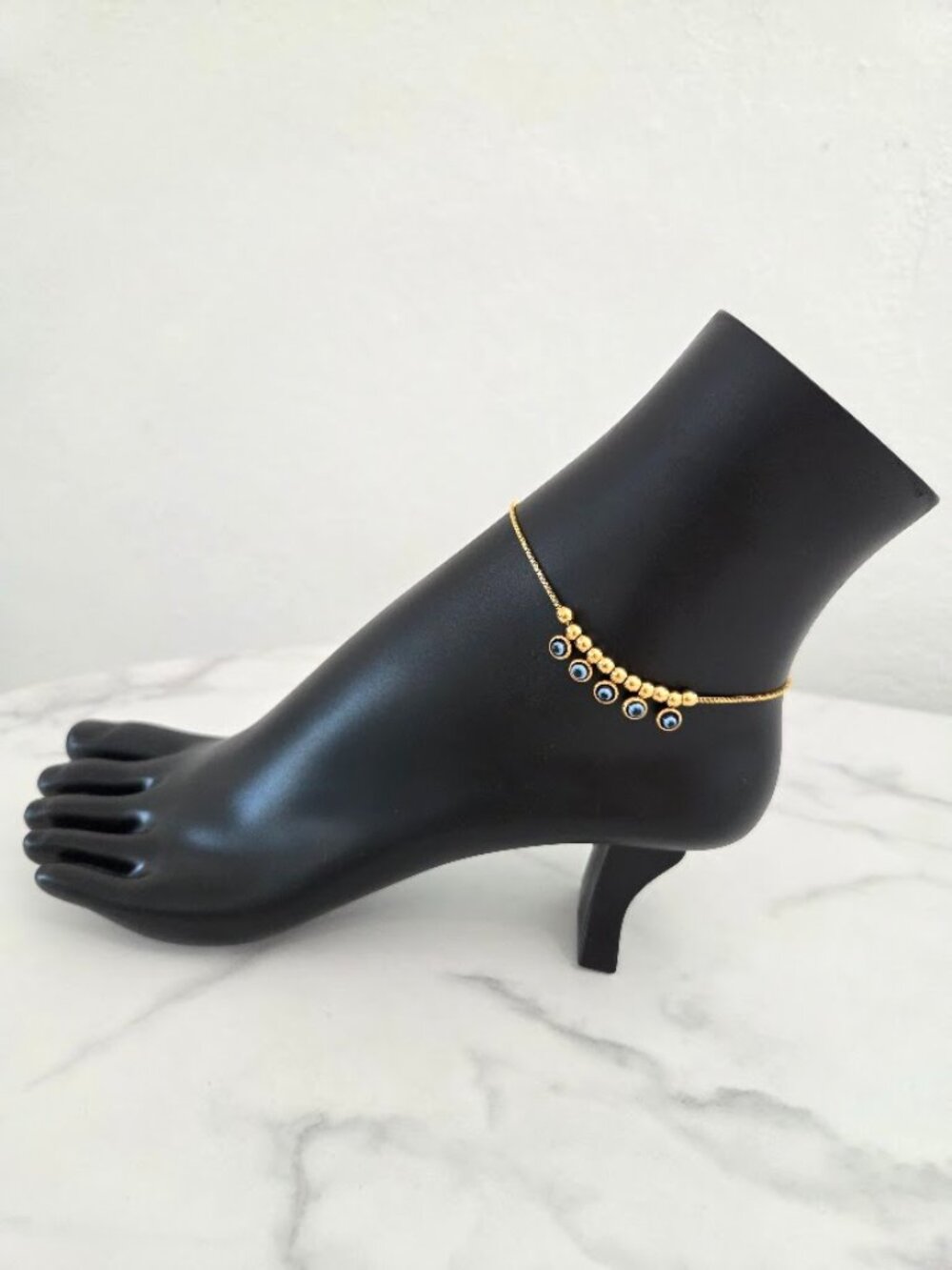 Gold Stainless Steel Evil Eye Anklet Box Chain Ojo Turco Beach Jewelry - Picture 4 of 13